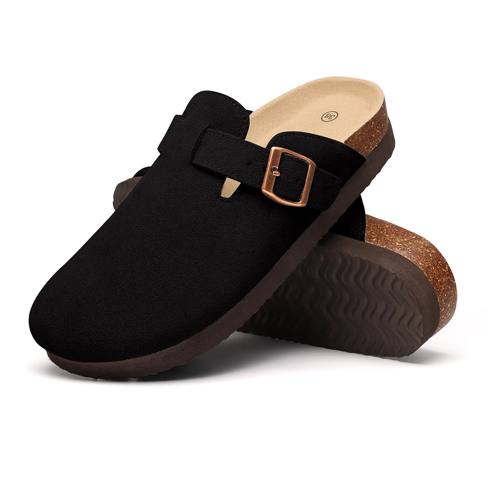 Litfun Women's Fashion Cork Suede Clogs with Arch Support