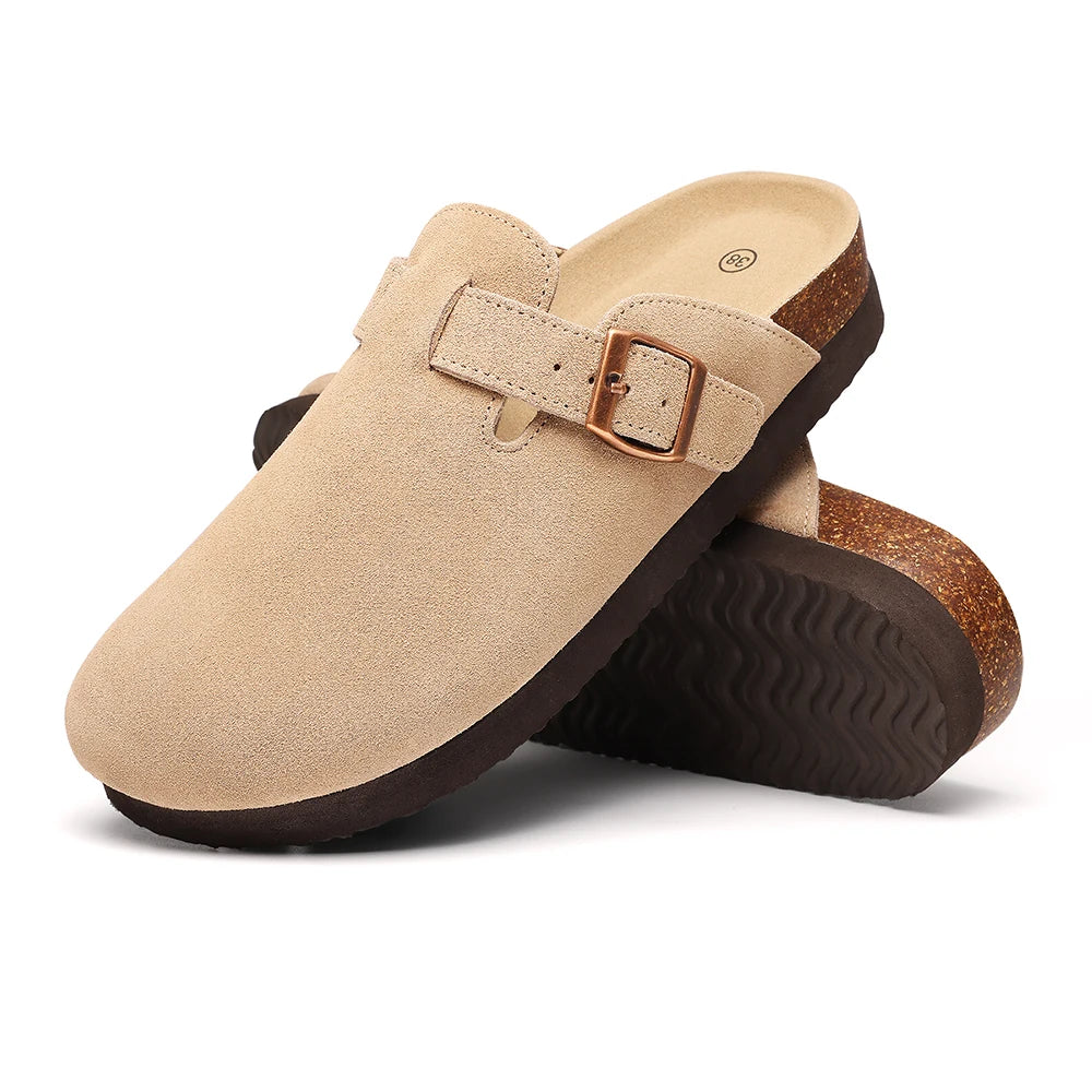 Litfun Women's Fashion Cork Suede Clogs with Arch Support